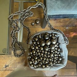 Vintage Antik Batik beaded grey leather mini chain purse Lola wallet